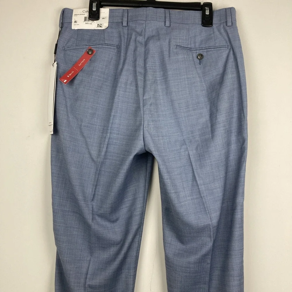 Calvin Klein Mens Slim fit Dress Pants 34W 34L‎ Light Blue Solid Stretch